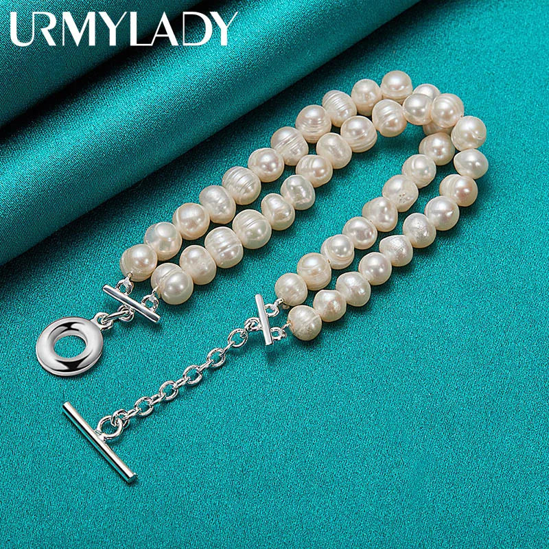 Natural Freshwater Pearl Chain Bracelet 20cm 925 Sterling Silver Wedding Gift