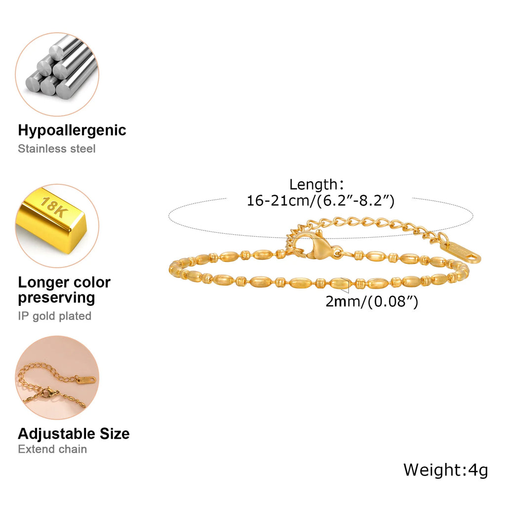 Gold Plated Link Bracelet for Women, Stainless Steel Stackable Chain Wristband, Adjustable Waterproof Jewelry