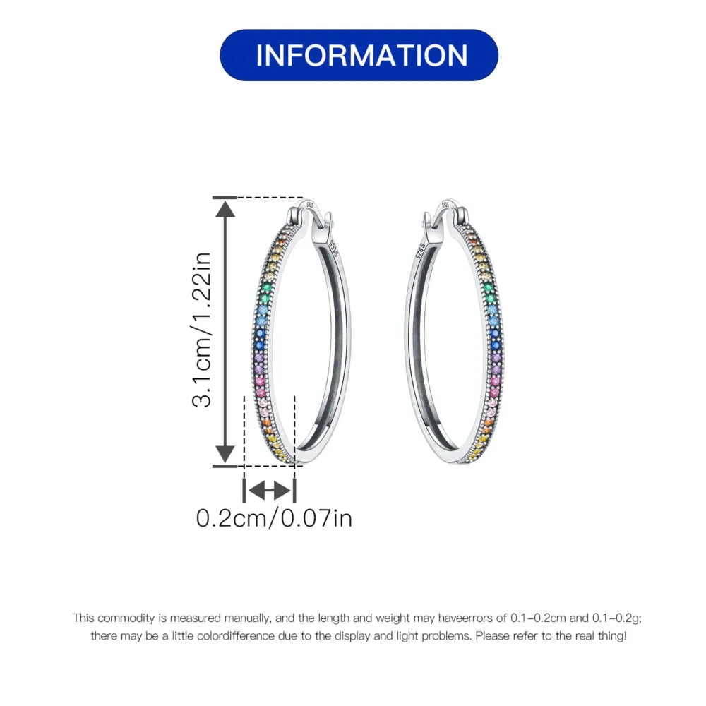 925 Sterling Silver Rainbow Gradient Versatile Hoop Earrings Fine Birthday Gift