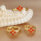 3PCS Simple Flower Zircon Hoop Earrings 18K Gold Plated Steel