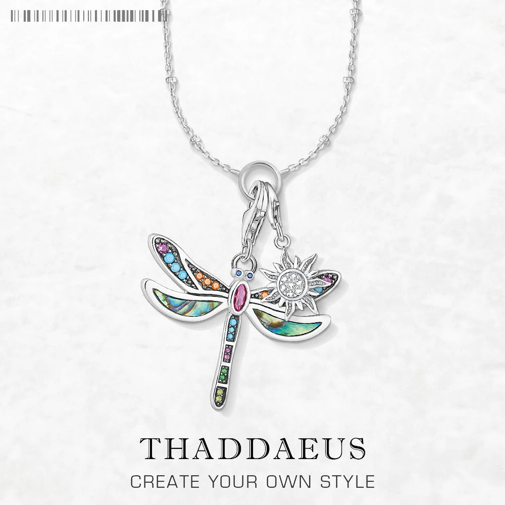 Dragonfly & Sun Charm Necklace 925 Sterling Silver Bohemia Jewellery Gift