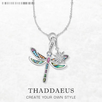 Dragonfly & Sun Charm Necklace 925 Sterling Silver Bohemia Jewellery Gift