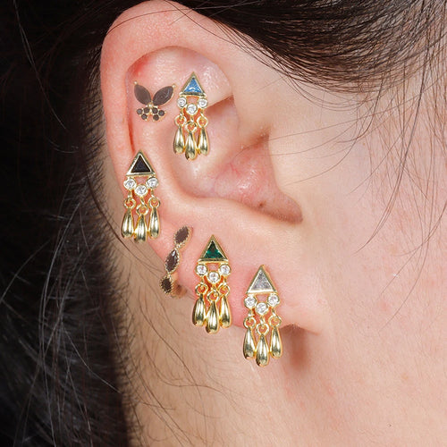 1PC Stainless Steel Zircon Gold Colour Triangle Stud Earrings