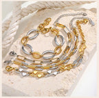 Two Tone Chain Bracelet for Women, Chunky Mixed Metal Link, Stainless Steel Waterproof Jewelry, Stylish Adjustable Wristband
