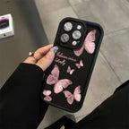 Pink Butterfly Silicone Case for iPhone 17 16 15 14 13 12 11 Pro Max Plus