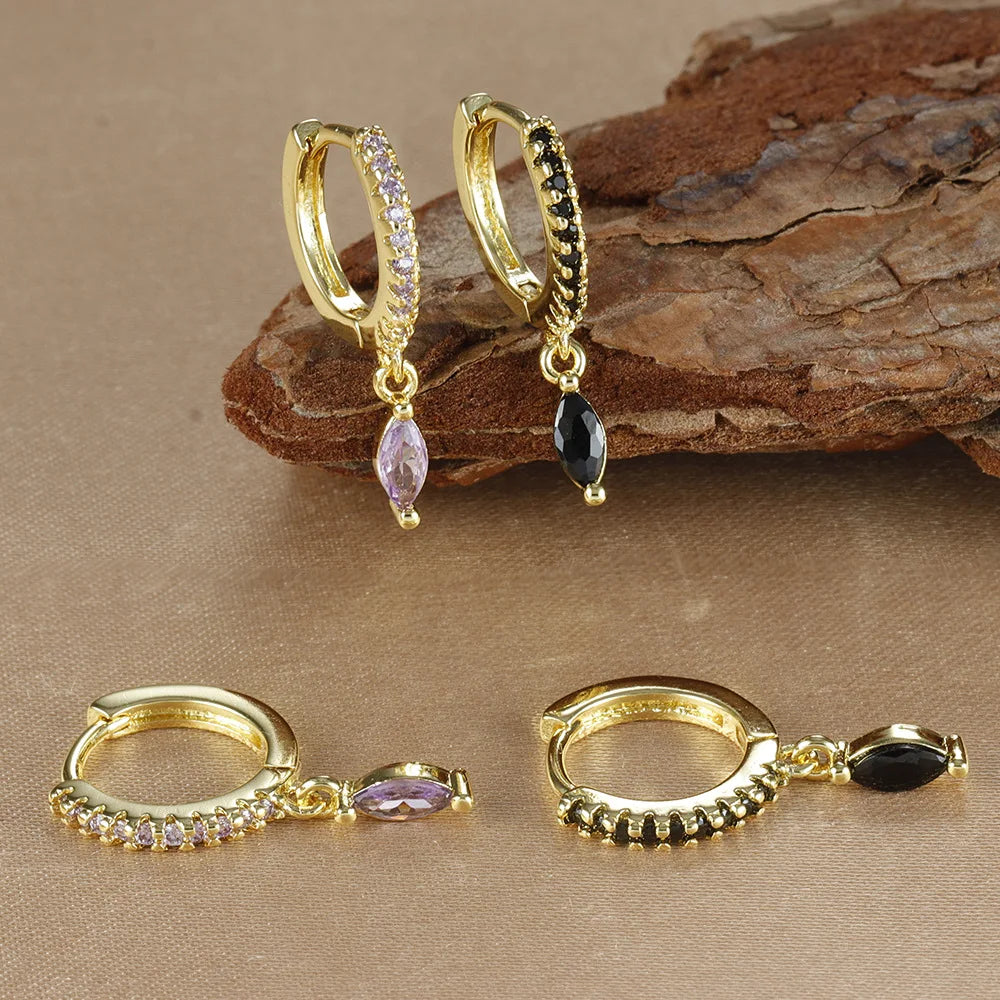 Luxury Cubic Zirconia Stainless Steel Gold Colour Horse Eye Earrings