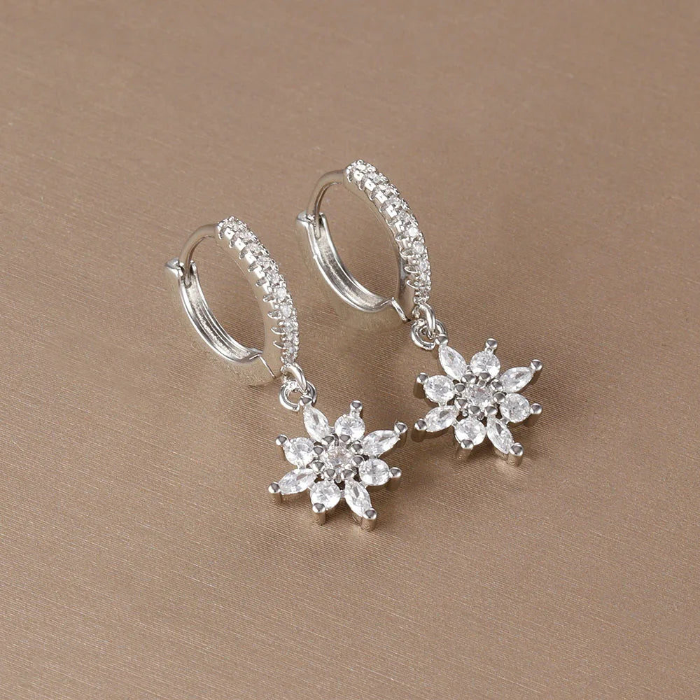 Luxury Stainless Steel Star Dangle Earrings Zircons Geometric Piercing