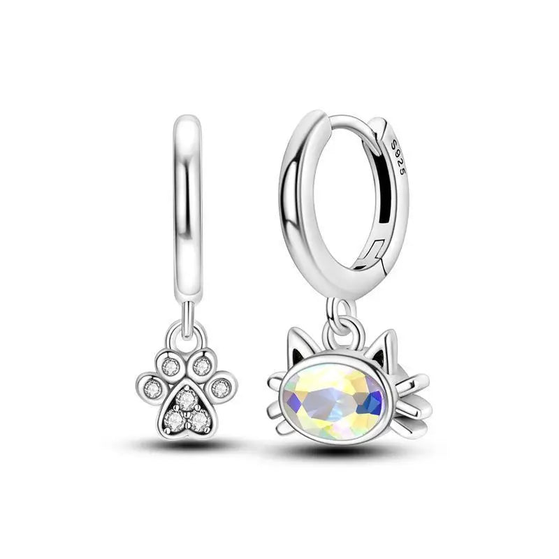 925 Sterling Silver Cats Dogs Animals Hoop Ear Studs Anniversary Gift
