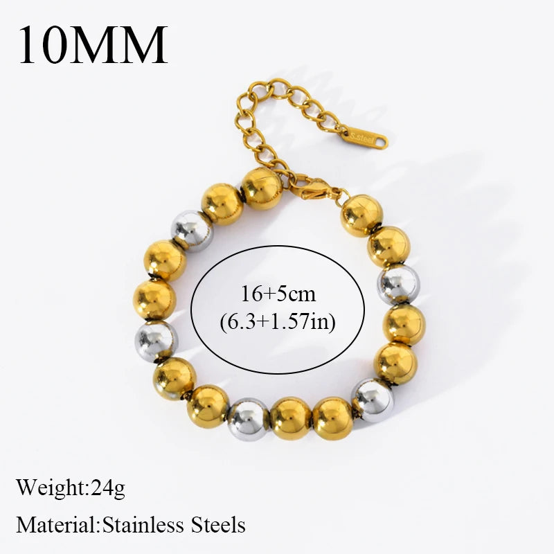 Metal Beads Heart Stainless Steel Bracelet Bangle Gold Colour Gift