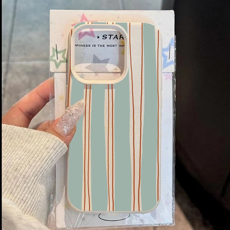 Striped Pattern Lychee Case for iPhone 17 16 15 14 13 12 Pro Max