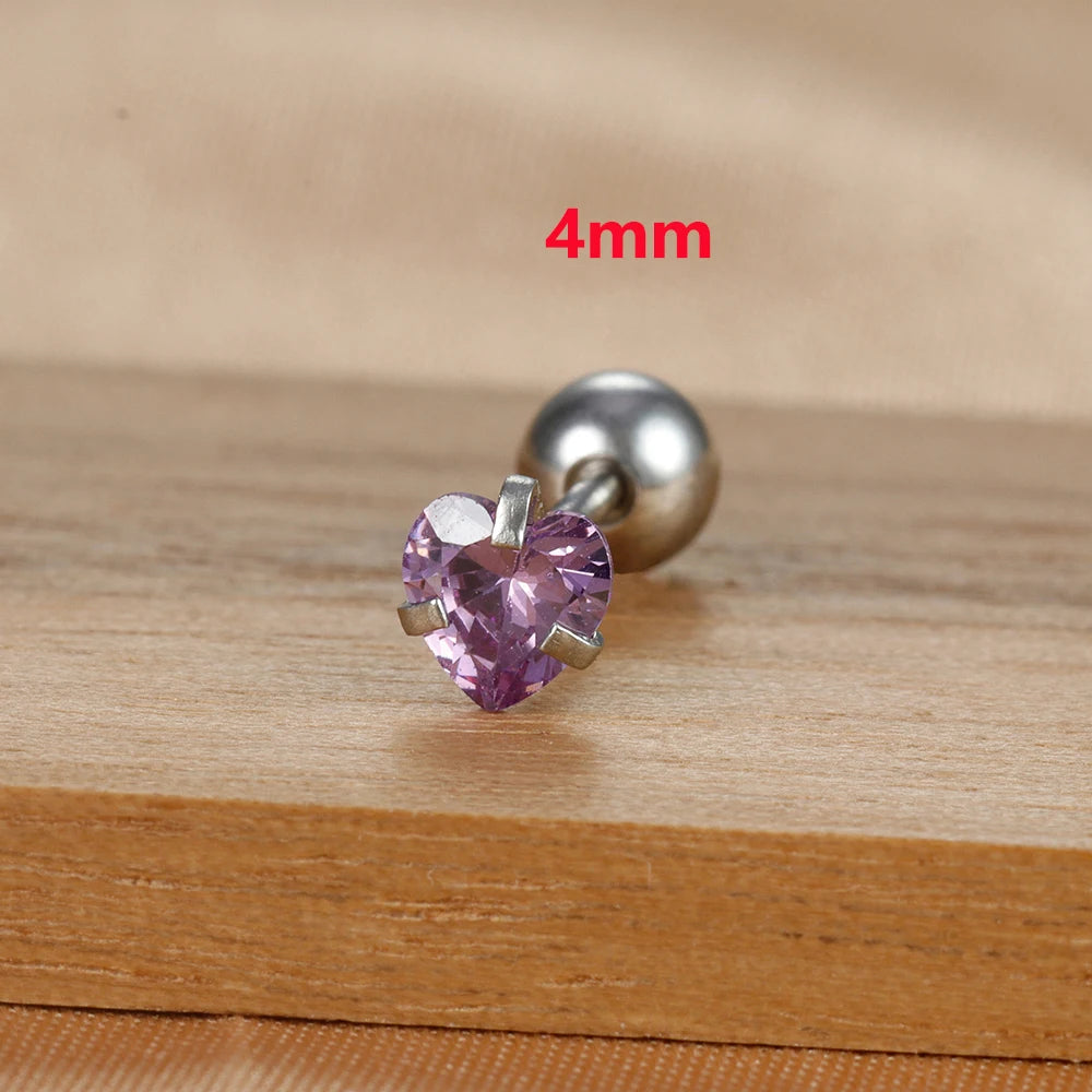 1PC Fashion Zircon Heart Helix Tragus Piercing Stud Earrings Steel