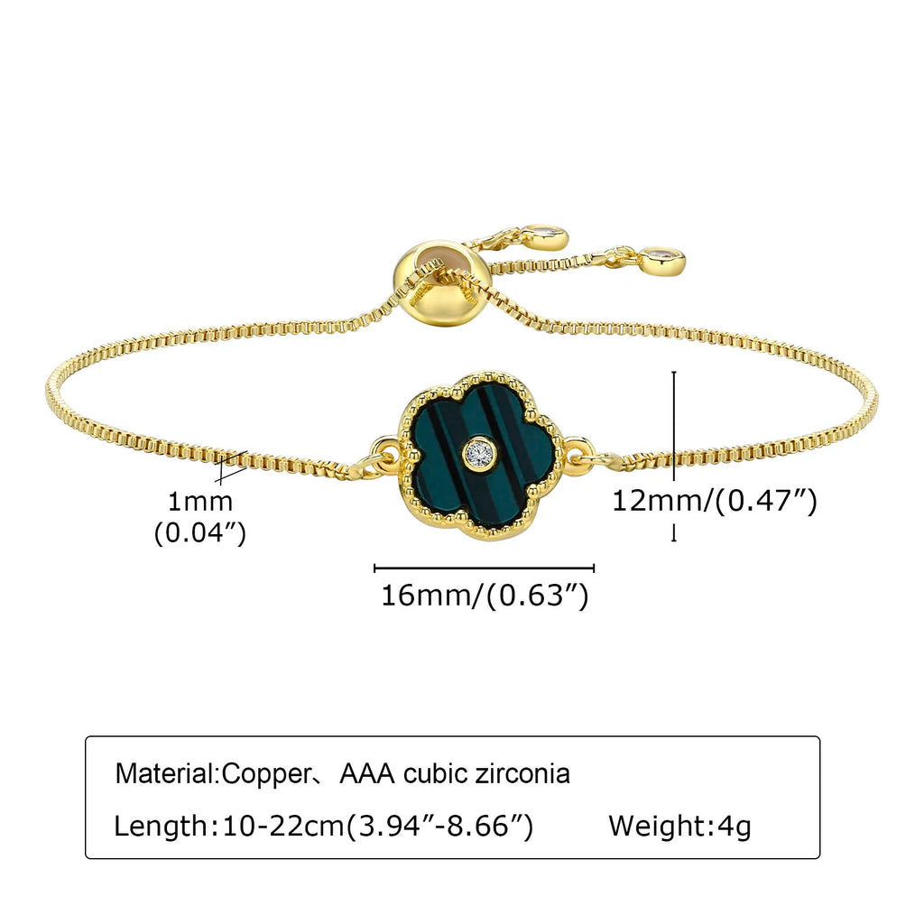 Stainless Steel Leaf Flower Bracelet Adjustable Woman Girl AAA Zirconia Inlay Christmas Gift