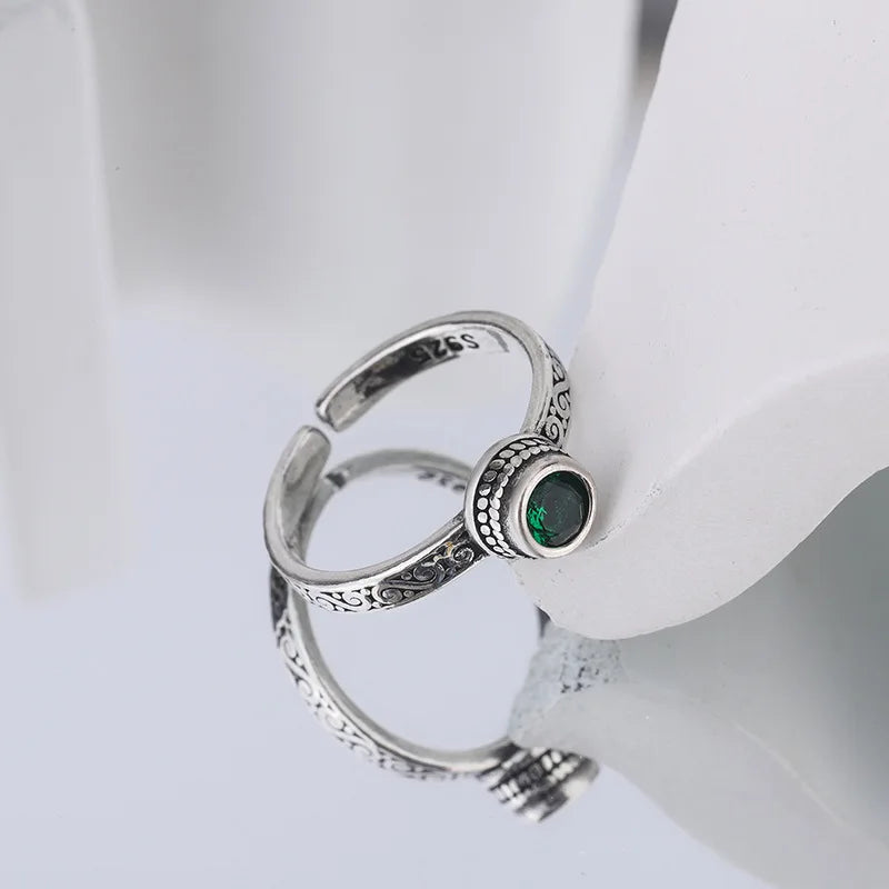 925 Sterling Silver Green Zircon Ring Wedding Engagement Female Vintage Luxury Accessory