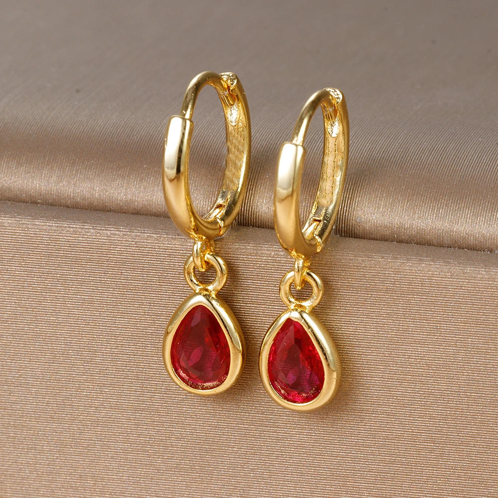 Vintage Gold Plated Zircon Huggie Hoop Earrings Water Drop Punk
