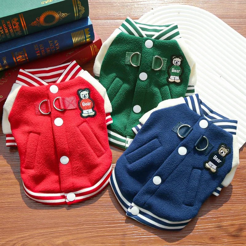 Fleece Dog Jacket Sporty Baseball Style Puppy Clothes Small Medium Breeds