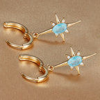 2PCS Simple Stainless Steel Star Hoop Earrings Gold Colour Zirconia