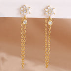 Luxury Stainless Steel Star Dangle Earrings Zircons Geometric Piercing