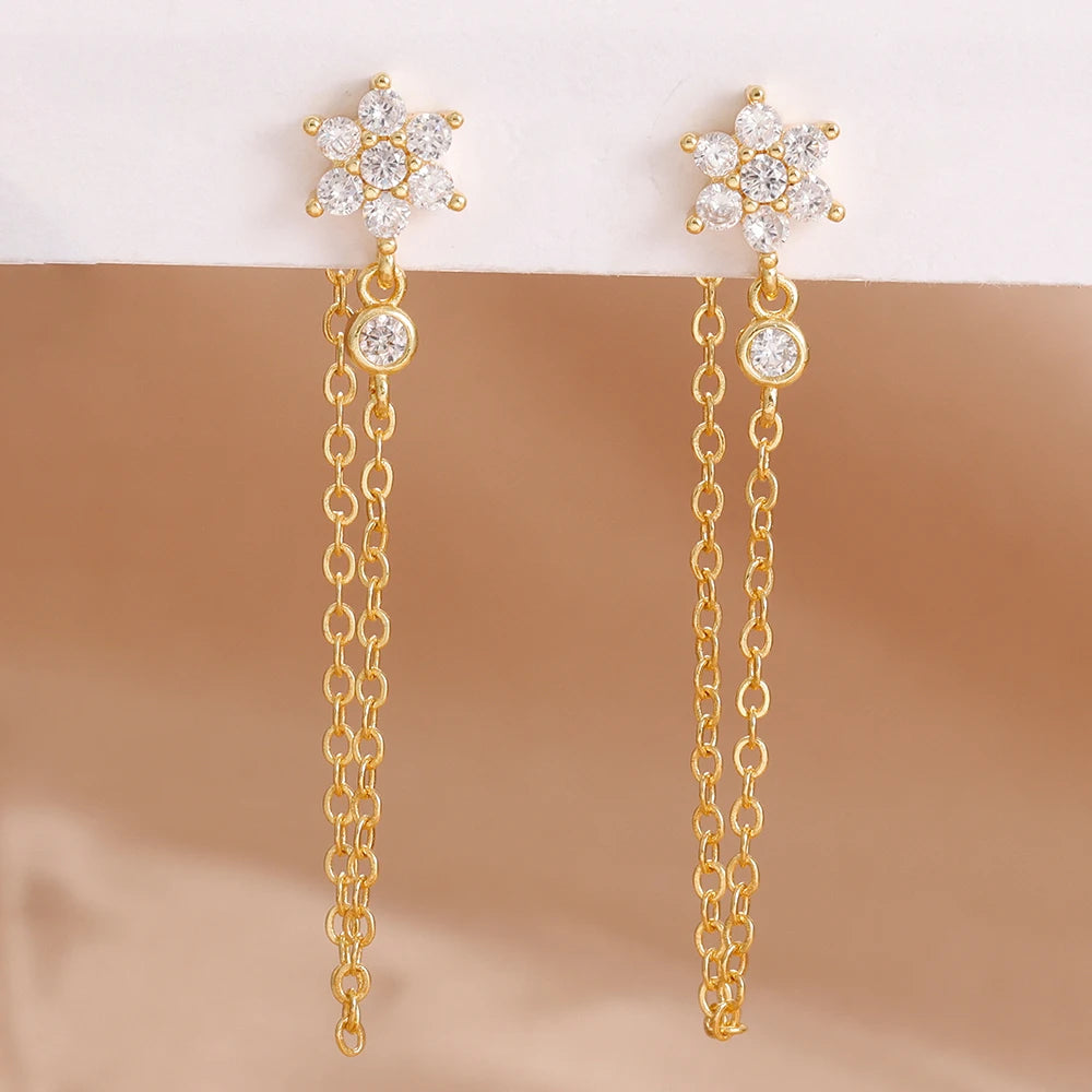 Luxury Stainless Steel Star Dangle Earrings Zircons Geometric Piercing