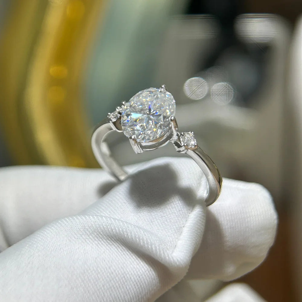 2CT Moissanite Oval Ring Lab Diamond S925 Sterling Silver 18k Gold Plated