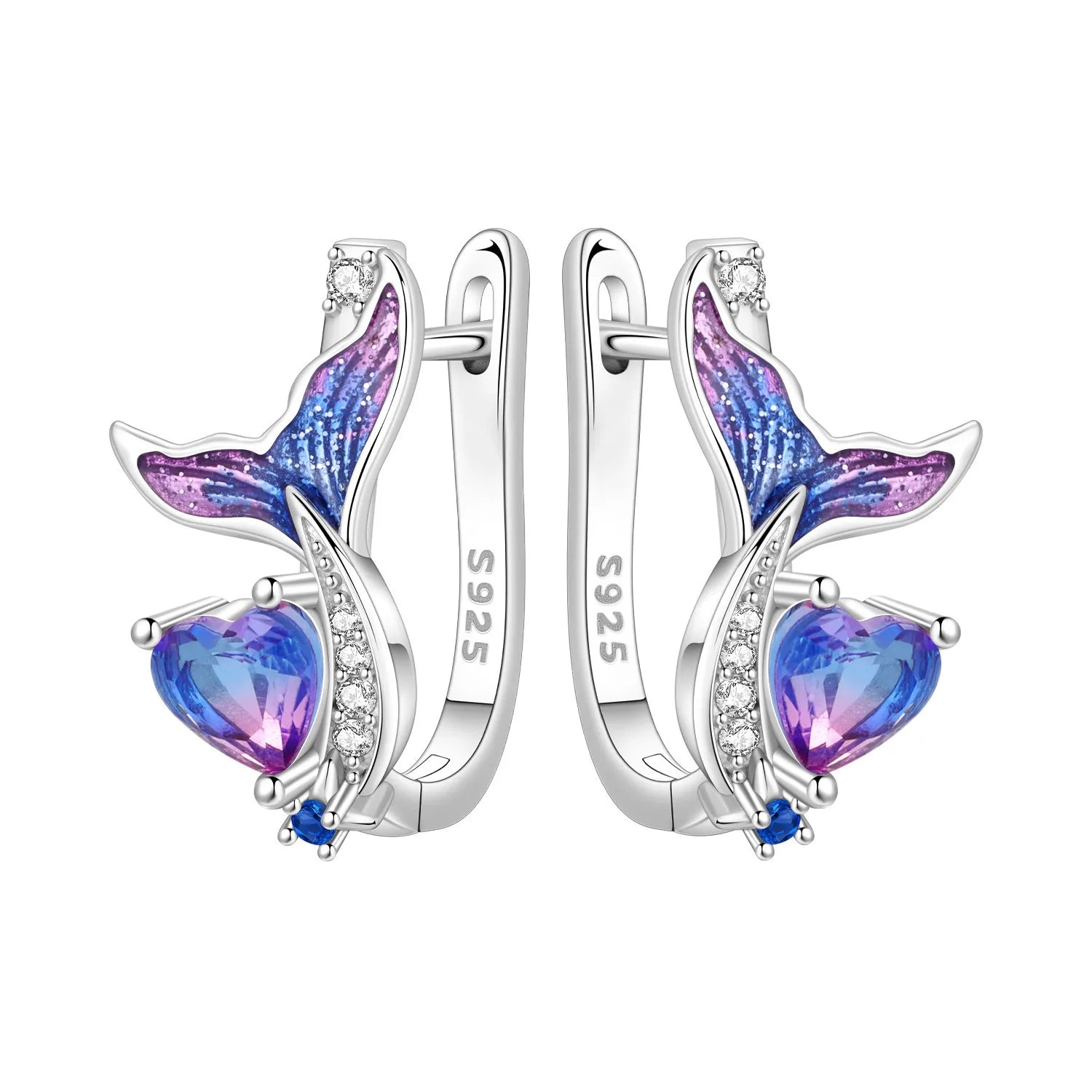 925 Sterling Silver Starry Love Tail Hoop Earrings Women's Jewellery Gift