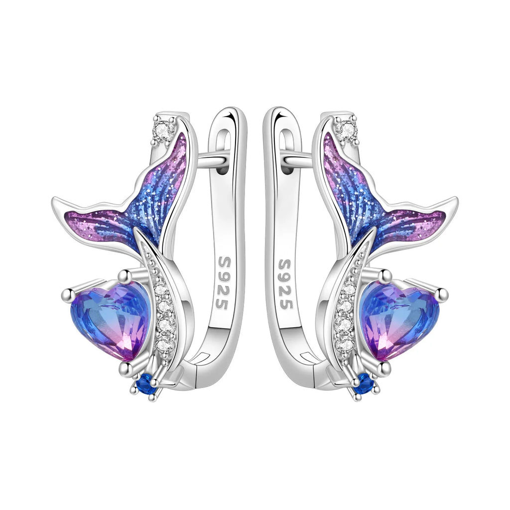 925 Sterling Silver Blue Devil Fish Hoop Earrings Anniversary Jewellery Gift