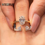 2ct Oval Moissanite Ring Set with Side Pear Diamond Stackable Wedding Band 925 Sterling Silver
