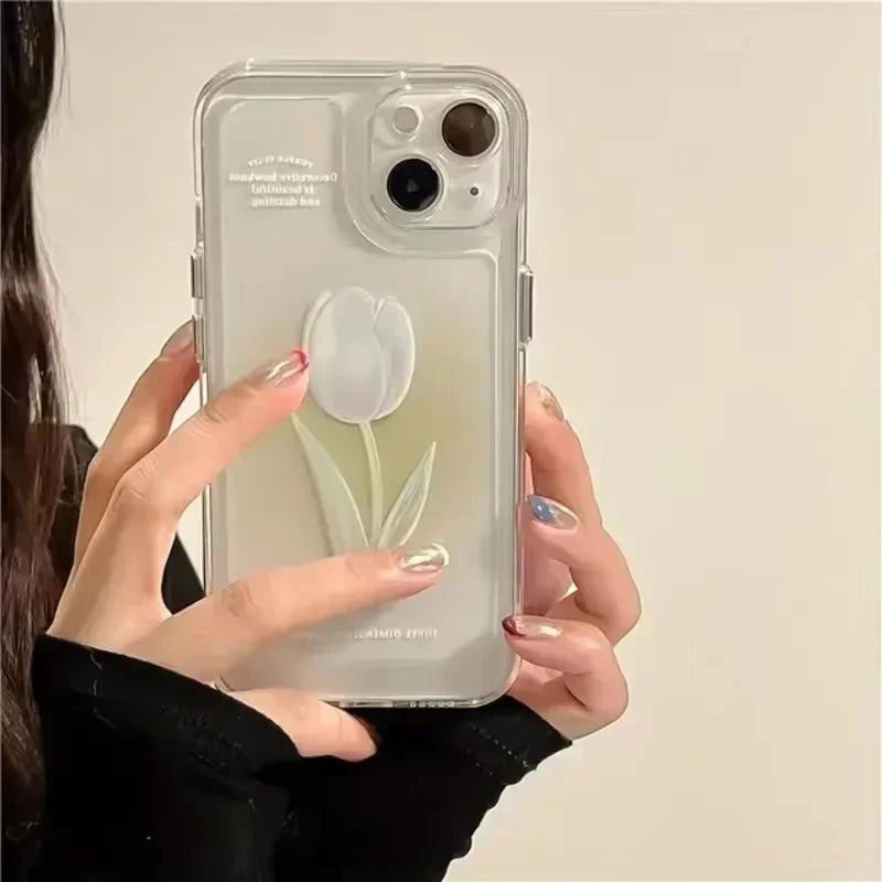 Tulip Pattern Case for iPhone 17 16 15 14 13 12 11 Pro Max 7 8 Plus Silicone