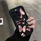 Pink Butterfly Silicone Case for iPhone 17 16 15 14 13 12 11 Pro Max Plus