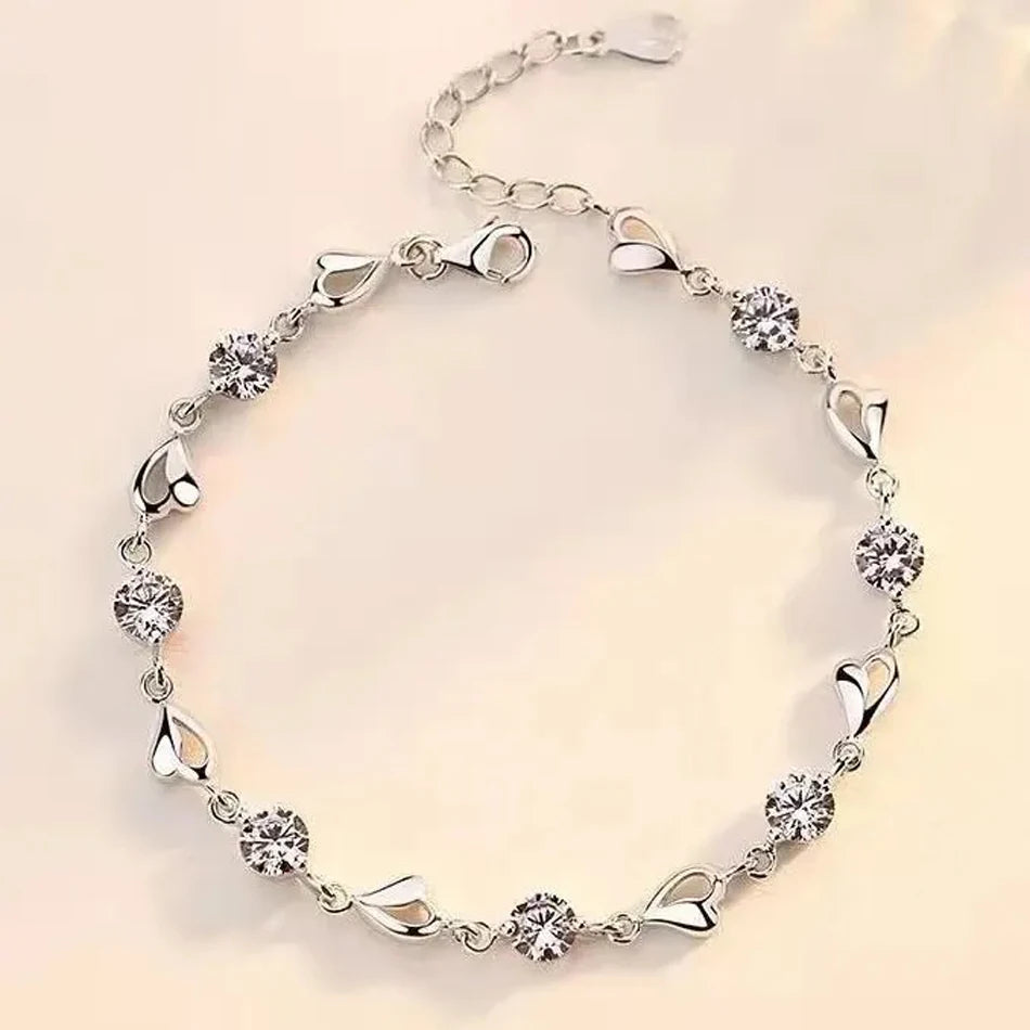 Zircon Heart Shaped Bracelet 925 Sterling Silver Women Valentine's Day Gift