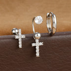 3pcs Stainless Steel Zircon Huggie Hoop Earrings Set Star Moon