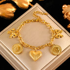 Golden Sun Moon Starfish Stainless Steel Bracelet Handmade Wrist Chain