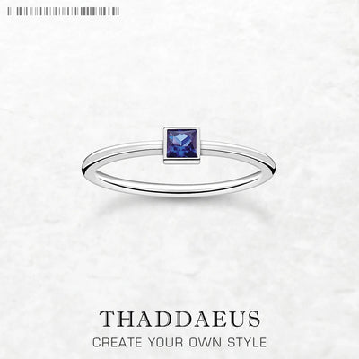Blue Stone Square Timeless Ring 925 Sterling Silver Romantic Jewellery Women