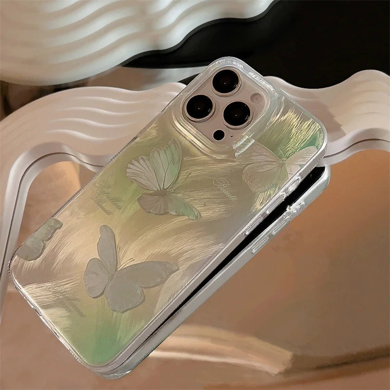 Green Gradient Butterfly Case for Samsung A55 A35 A15 S24 S23 Ultra S22 FE