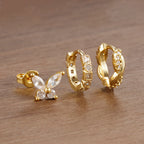3Piece Stainless Steel Huggie Minimal Butterfly Hoop Earrings Heart