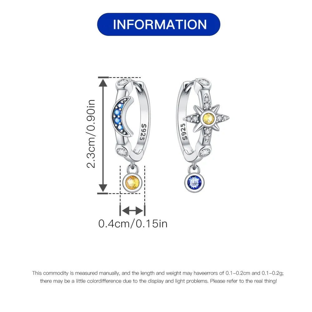 925 Sterling Silver Mysterious Star Moon Versatile Hoop Earrings Women's Gift