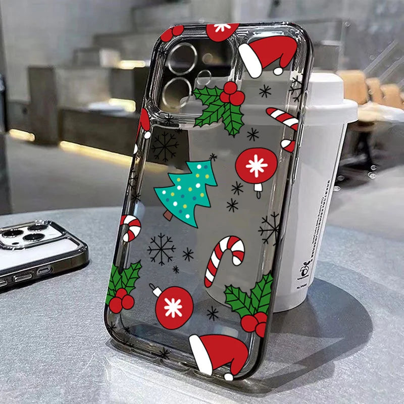 Cartoon Christmas Clear Case for iPhone 17 16 15 14 13 12 11 Pro Max XR SE2