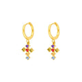2PCS Pink Zircon Water Drop Chain Link Hanging Earrings Cross Dangle