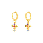 2PCS Pink Zircon Water Drop Chain Link Hanging Earrings Cross Dangle