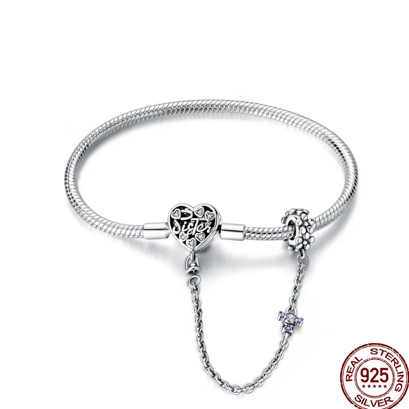 925 Silver 17-20CM Heart Pave Zirconia Original Bracelets Infinity Bracelet Fit DIY Charms Bead Birthday Jewelry Gifts Hot Sale