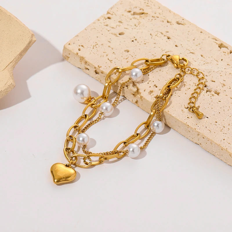 Gold Colour Multilayer Stainless Steel Charm Bracelet Men Women Bangle