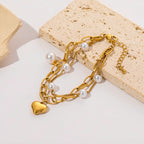 Gold Colour Multilayer Stainless Steel Charm Bracelet Men Women Bangle