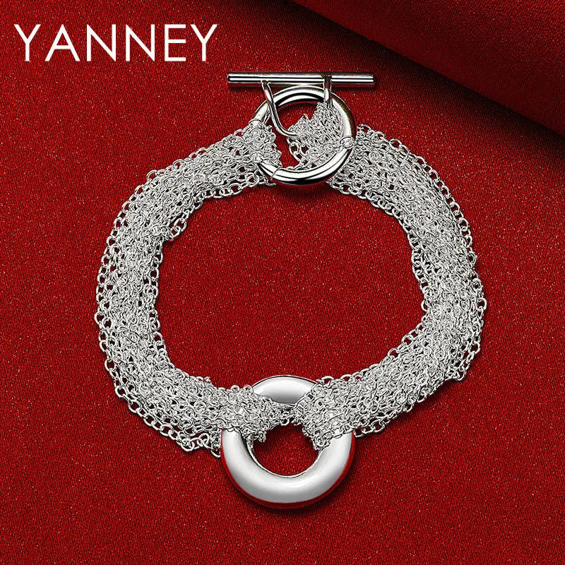925 Sterling Silver 8-inch Tassel Round Bracelet Women Wedding Jewellery Gift