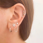 Fashion Stainless Steel Zirconia Chain Small Hoop Earrings Flower Pendant