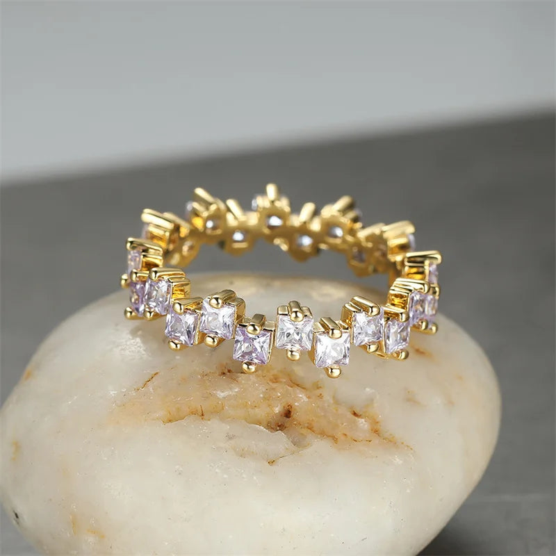 Irregular Square Zircon Engagement Ring Vintage Female Royal Blue Stone Thin Ring Antique Gold Color Wedding Rings For Women CZ