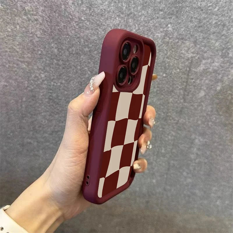 Wine Red Grid Pattern Case for iPhone 17 16 15 14 13 12 11 Pro Max Plus Air