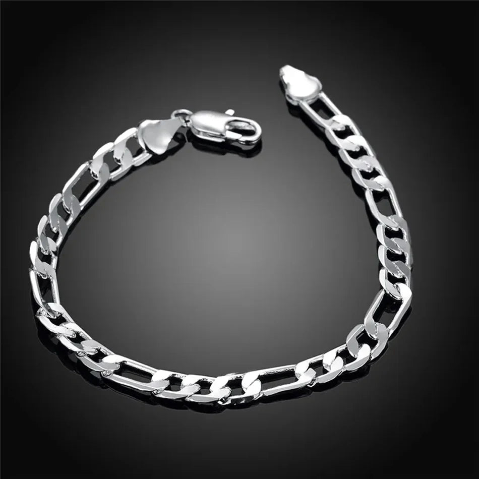 6/8/10/12mm Men Women Link Chain Bracelet 925 Sterling Silver Noble Jewellery