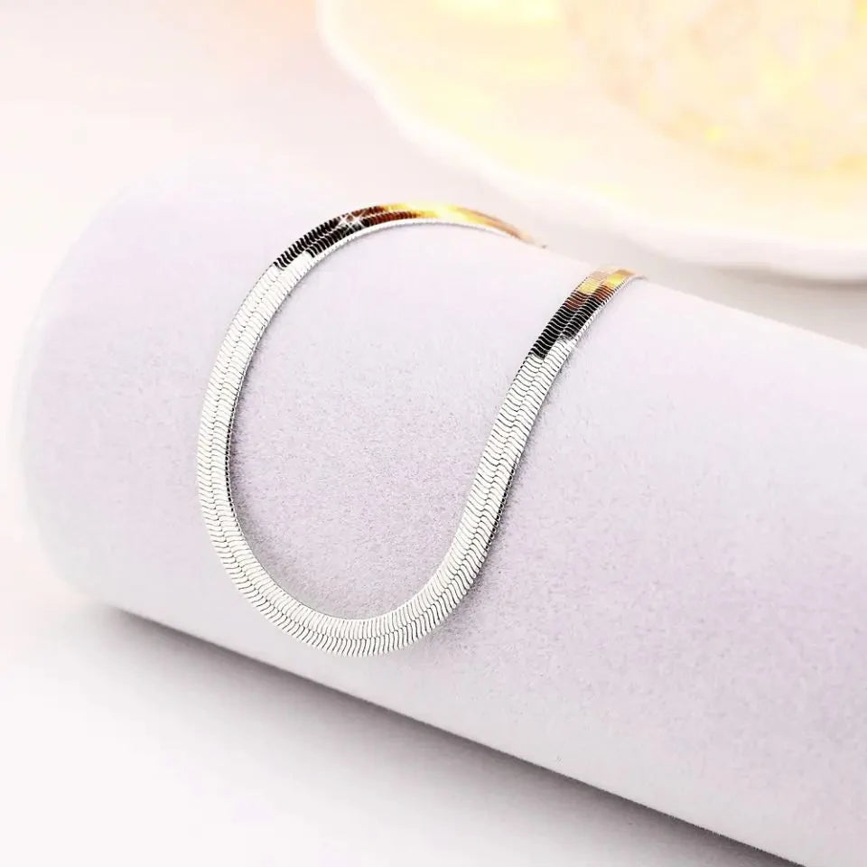 4mm Blade Chain Bracelet 8-inch 925 Sterling Silver Men Women Christmas Gift