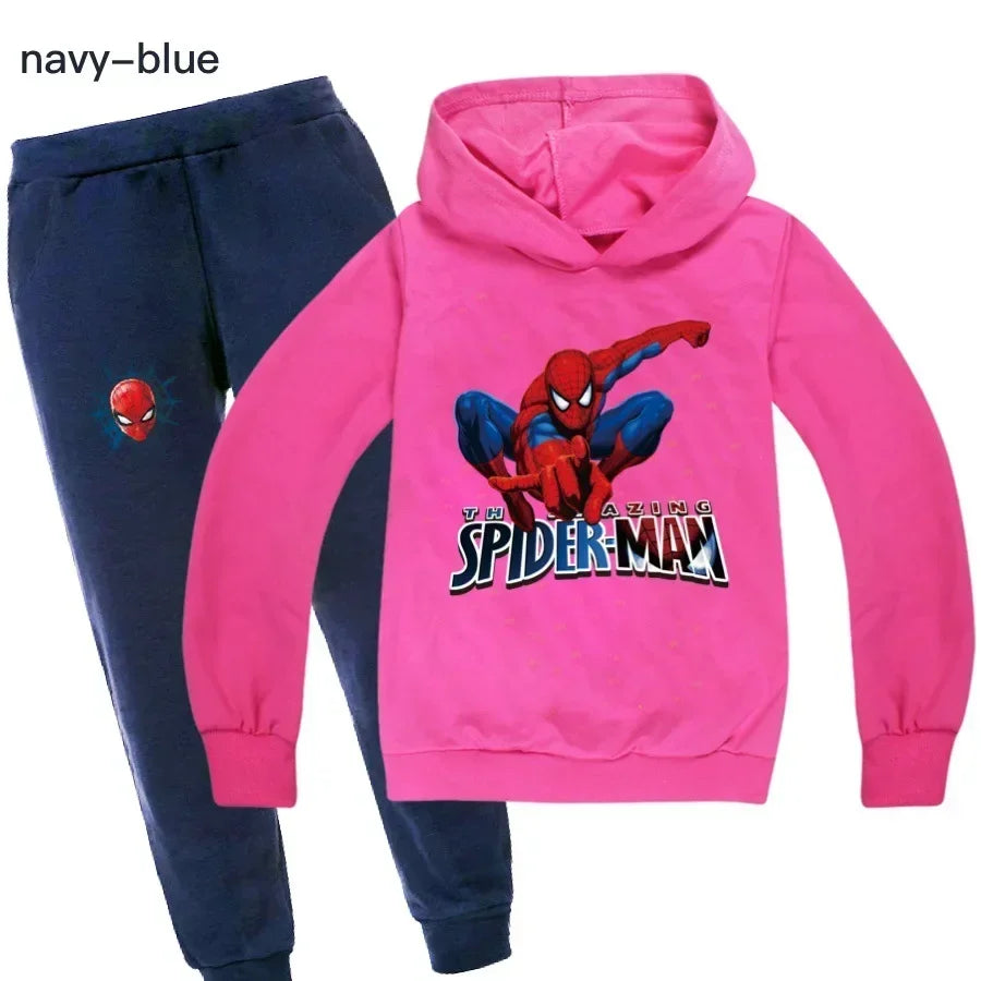 Kids Spiderman Print Hoodie & Pants Suit Boys Girls Casual Clothing Set