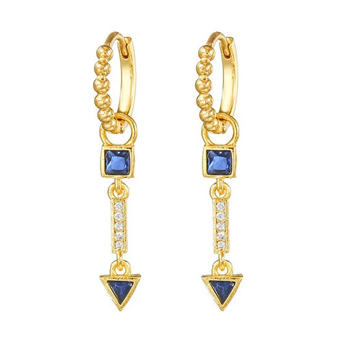 Classic Dark Blue Zircon Triangle Square Piercing Earrings Steel