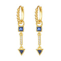 Classic Dark Blue Zircon Triangle Square Piercing Earrings Steel